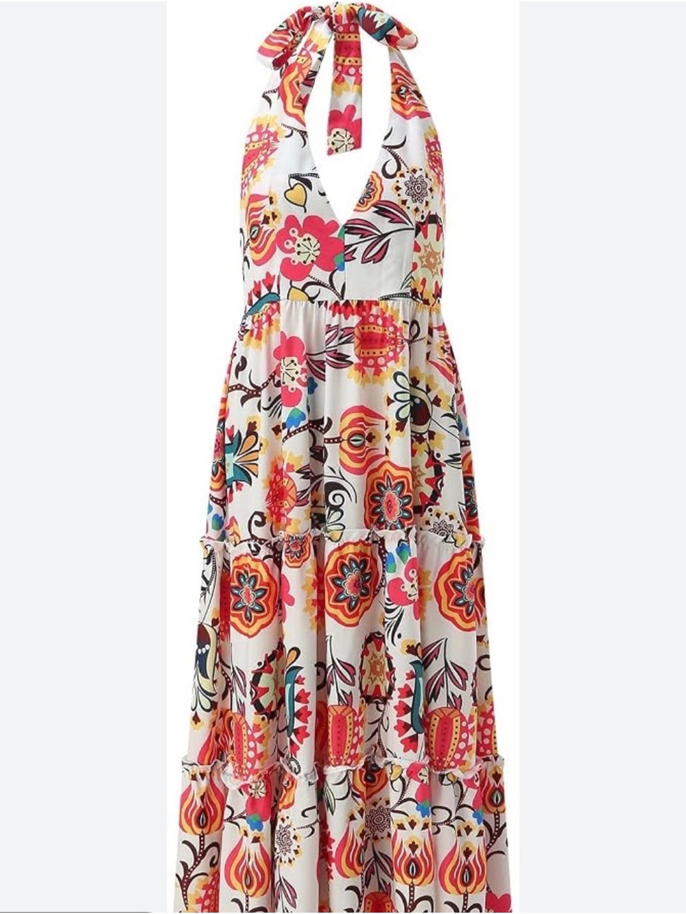 0177 Source Unknown White Halter Maxi Dress with Multicolor Floral Print